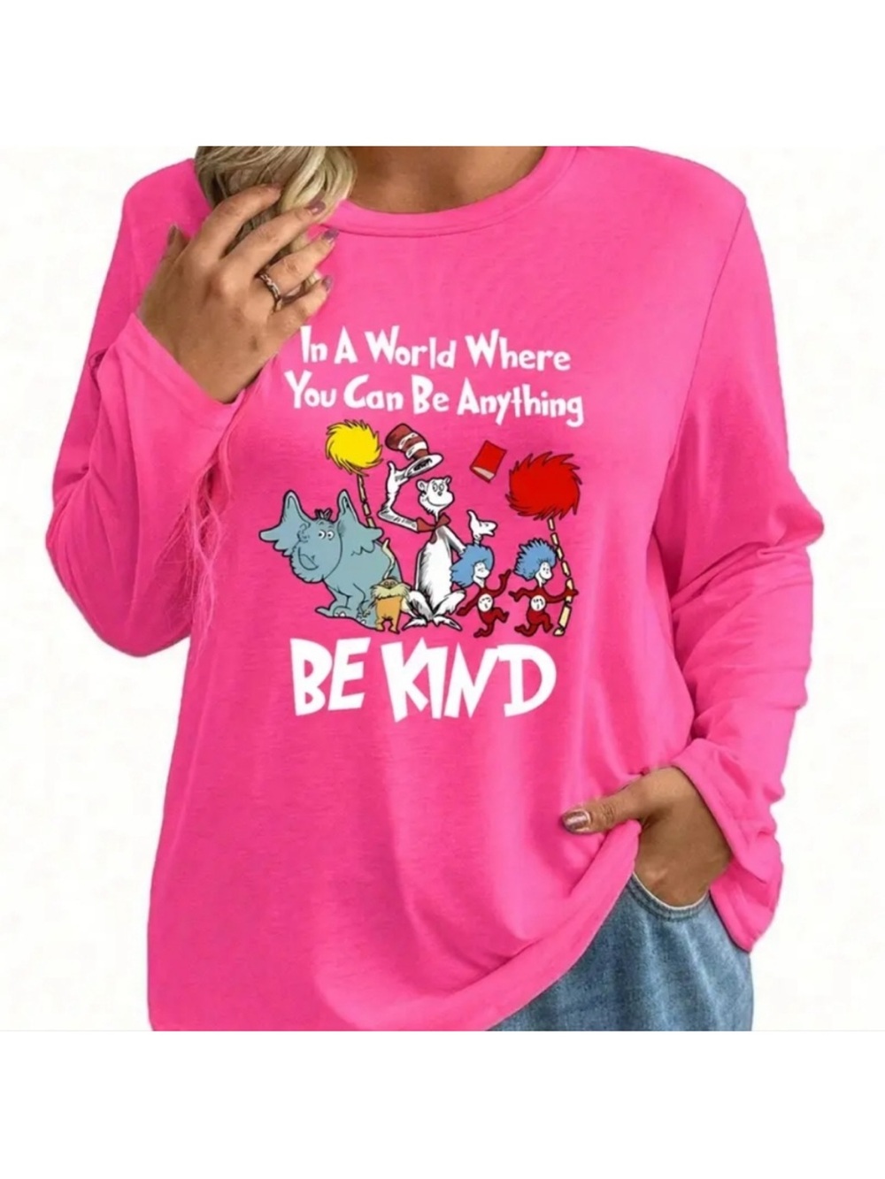 Hot Pink 'Be Kind' Crewneck Long Sleeved Shirt size XXL NWOT